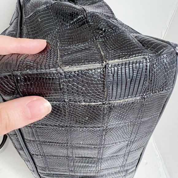 Vintage Kleinberg Sherrill Black Snakeskin Leather Grid Shoulder Bag Purse - Picture 11 of 12